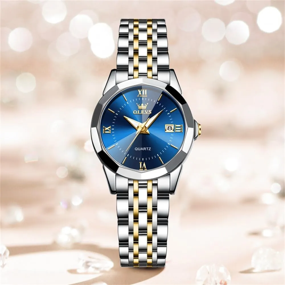 OLEVS Luxury Diamond Small Female Watches - Stainless Steel Bracelet, Waterproof Business Dress Analog Luminous Date Ladies Watches