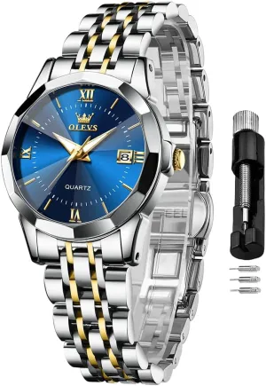 OLEVS Luxury Diamond Small Female Watches - Stainless Steel Bracelet, Waterproof Business Dress Analog Luminous Date Ladies Watches