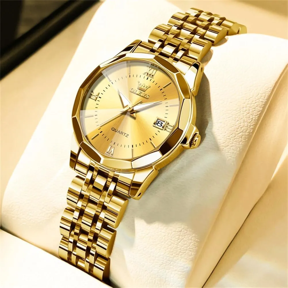 OLEVS Luxury Diamond Small Female Watches - Stainless Steel Bracelet, Waterproof Business Dress Analog Luminous Date Ladies Watches