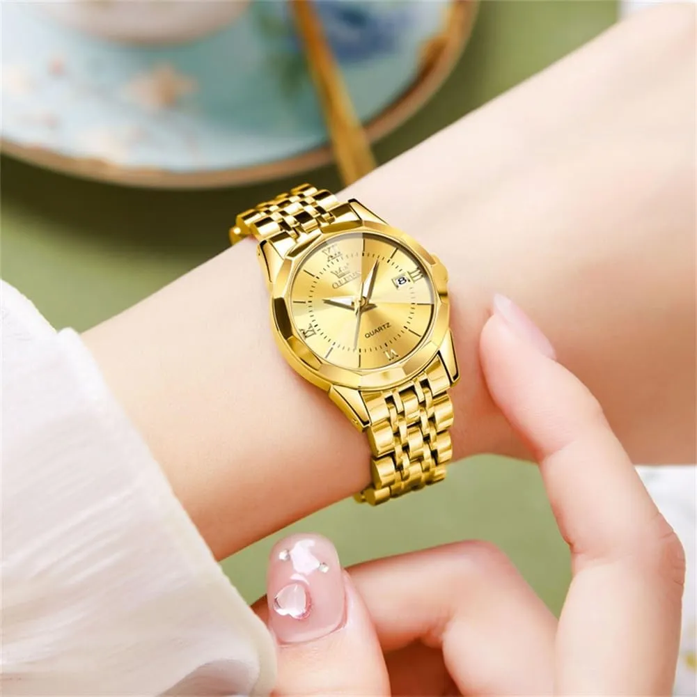 OLEVS Luxury Diamond Small Female Watches - Stainless Steel Bracelet, Waterproof Business Dress Analog Luminous Date Ladies Watches