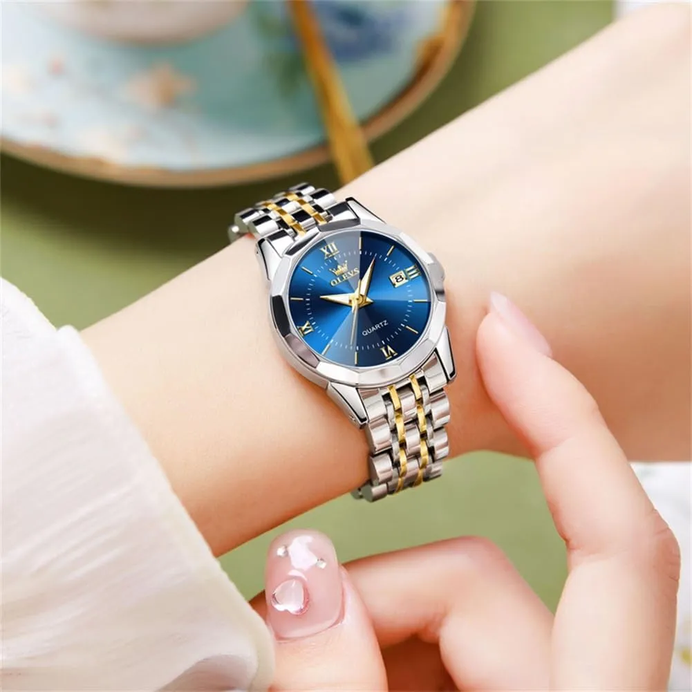 OLEVS Luxury Diamond Small Female Watches - Stainless Steel Bracelet, Waterproof Business Dress Analog Luminous Date Ladies Watches