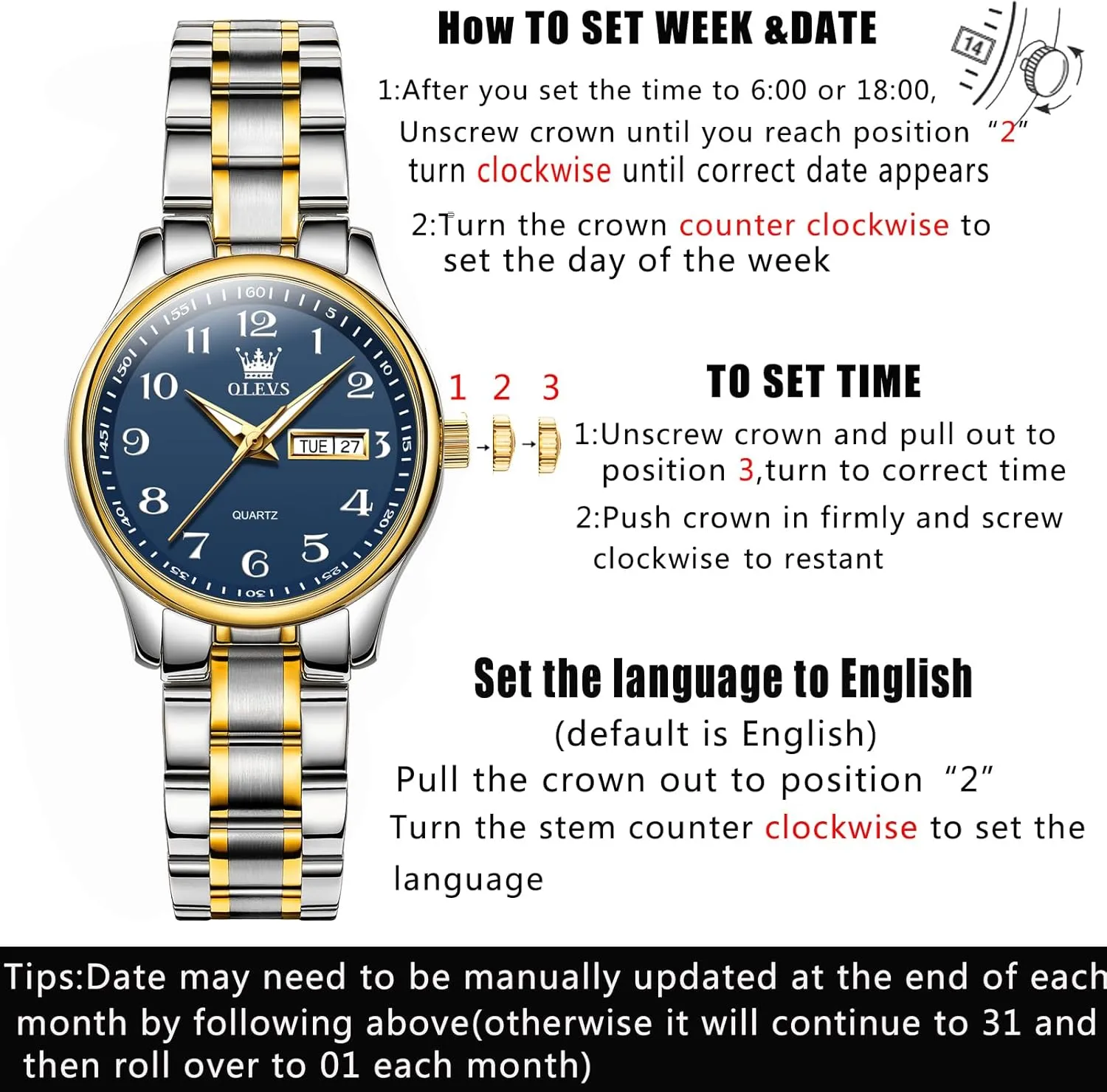 OLEVS Luxury Ladies Watches,Women's Watch with Day and Date,Female Watch for Small Wrist,Gold Stainless Steel Watches for Women,Easy Read Ladies Wrist Watches Waterproof（Adjustable Strap