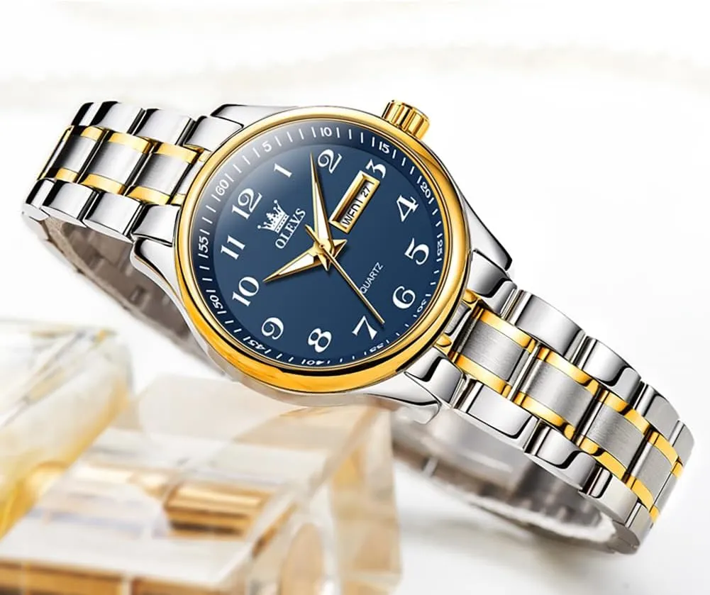 OLEVS Luxury Ladies Watches,Women's Watch with Day and Date,Female Watch for Small Wrist,Gold Stainless Steel Watches for Women,Easy Read Ladies Wrist Watches Waterproof（Adjustable Strap
