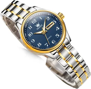 OLEVS Luxury Ladies Watches,Women's Watch with Day and Date,Female Watch for Small Wrist,Gold Stainless Steel Watches for Women,Easy Read Ladies Wrist Watches Waterproof（Adjustable Strap