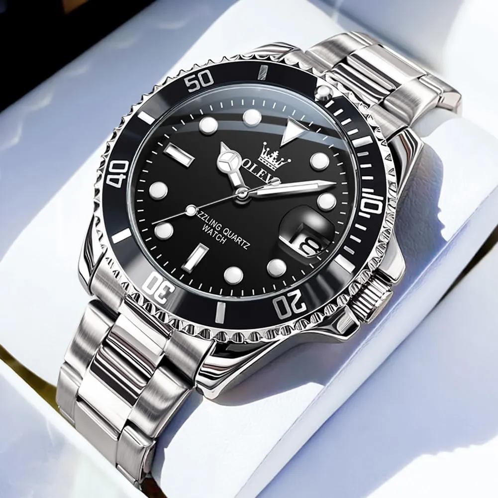 OLEVS Luxury Watches for Men Big Face Stainless Steel Business Dress Analog Quartz Watch with Day Waterproof Luminous Mens Wrist Watch