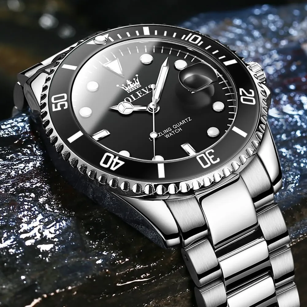 OLEVS Luxury Watches for Men Big Face Stainless Steel Business Dress Analog Quartz Watch with Day Waterproof Luminous Mens Wrist Watch