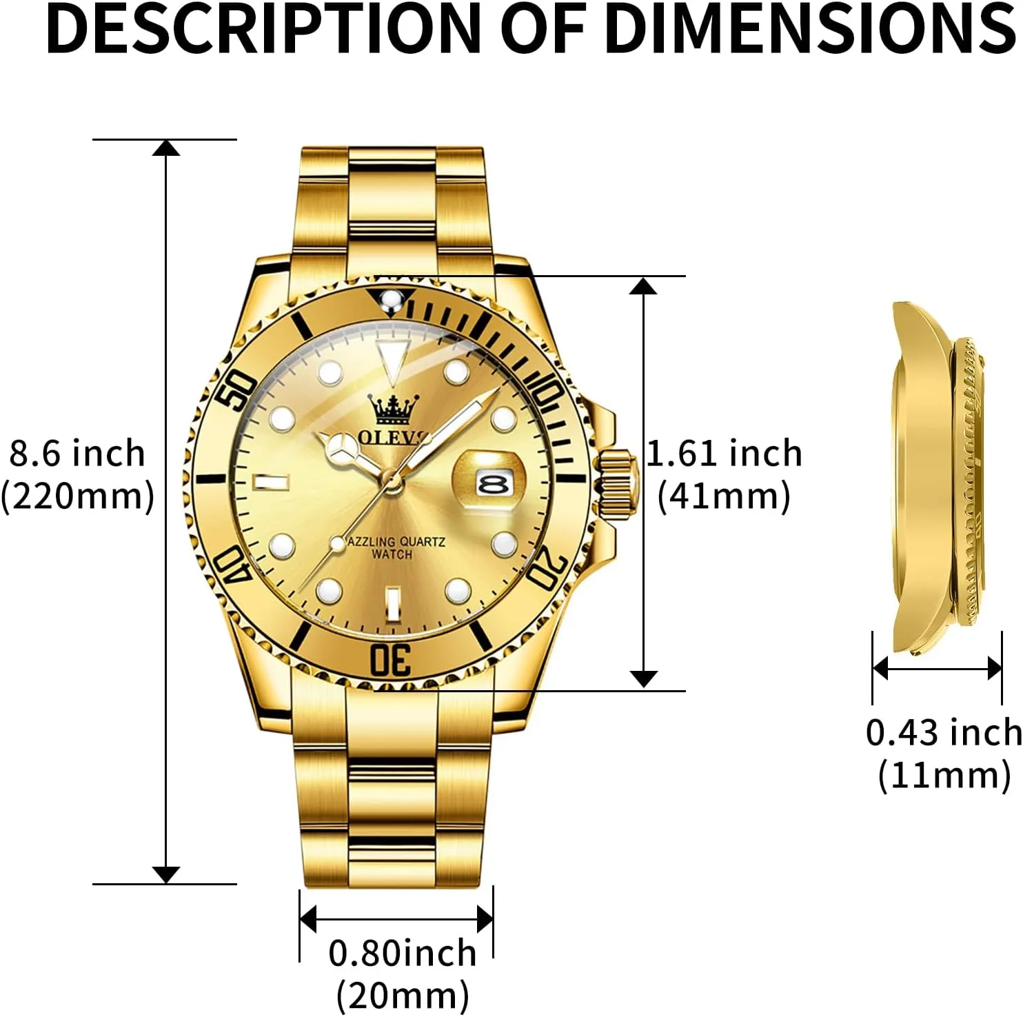 OLEVS Luxury Watches for Men Big Face Stainless Steel Business Dress Analog Quartz Watch with Day Waterproof Luminous Mens Wrist Watch
