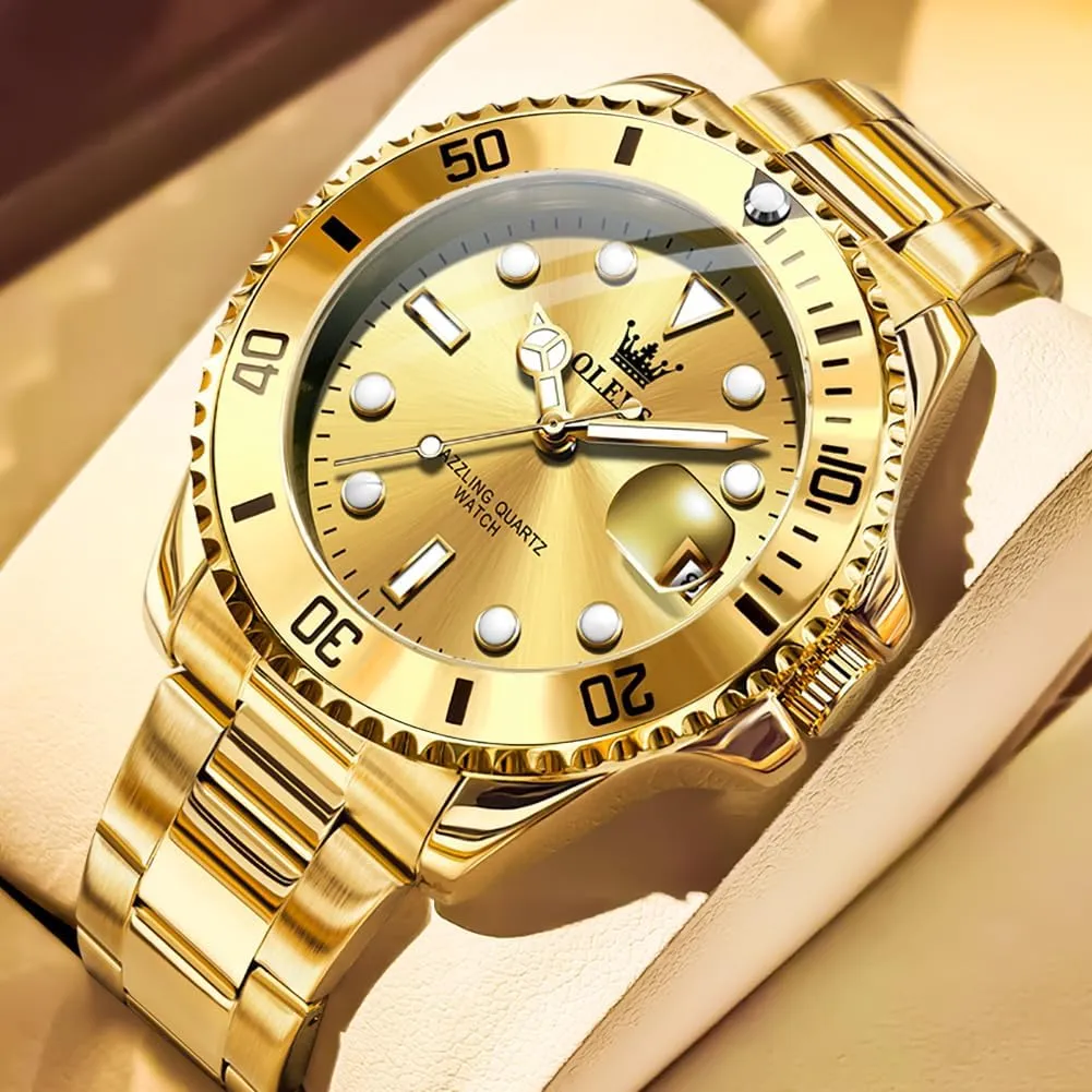 OLEVS Luxury Watches for Men Big Face Stainless Steel Business Dress Analog Quartz Watch with Day Waterproof Luminous Mens Wrist Watch