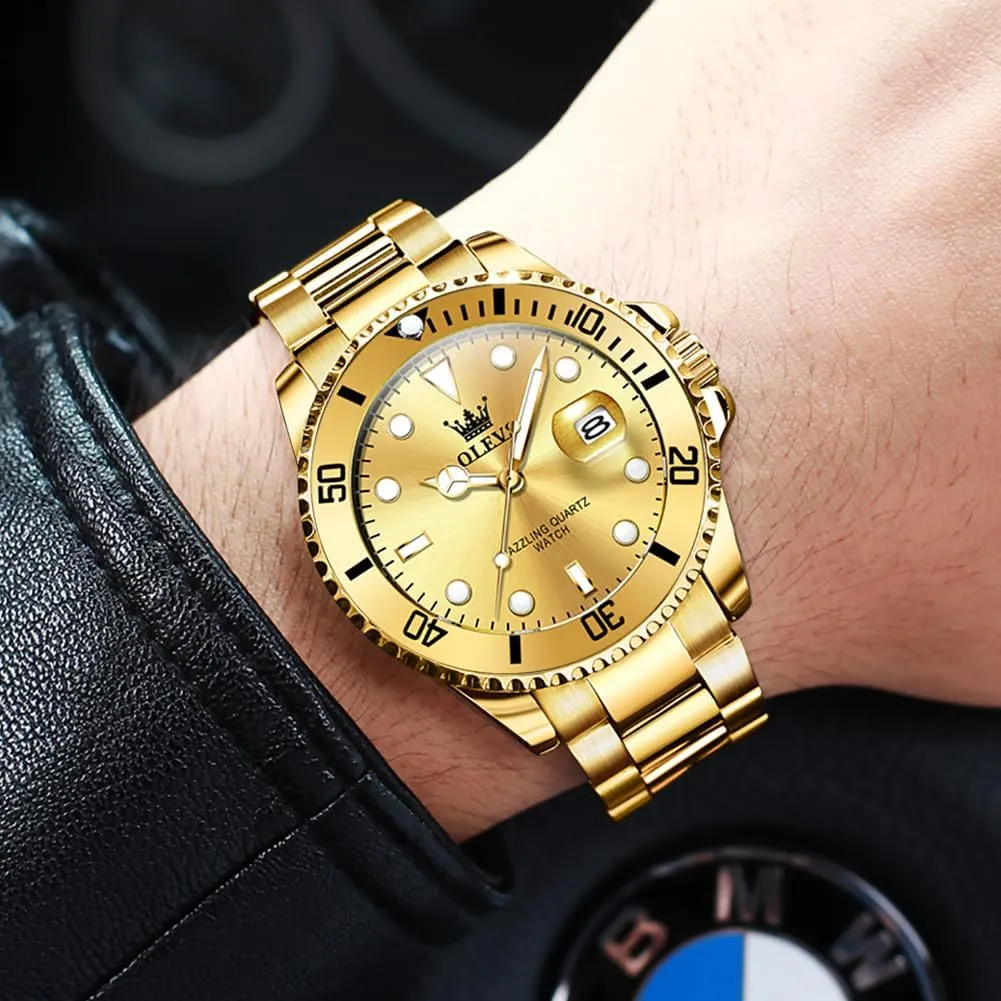 OLEVS Luxury Watches for Men Big Face Stainless Steel Business Dress Analog Quartz Watch with Day Waterproof Luminous Mens Wrist Watch