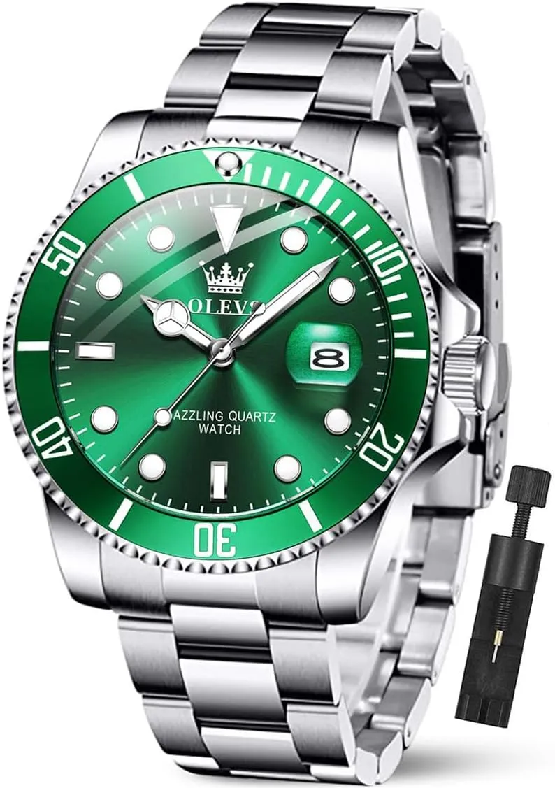 OLEVS Luxury Watches for Men Big Face Stainless Steel Business Dress Analog Quartz Watch with Day Waterproof Luminous Mens Wrist Watch