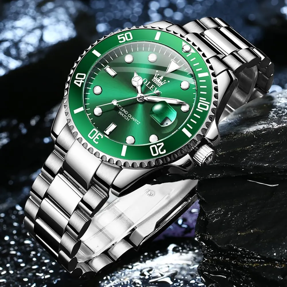 OLEVS Luxury Watches for Men Big Face Stainless Steel Business Dress Analog Quartz Watch with Day Waterproof Luminous Mens Wrist Watch