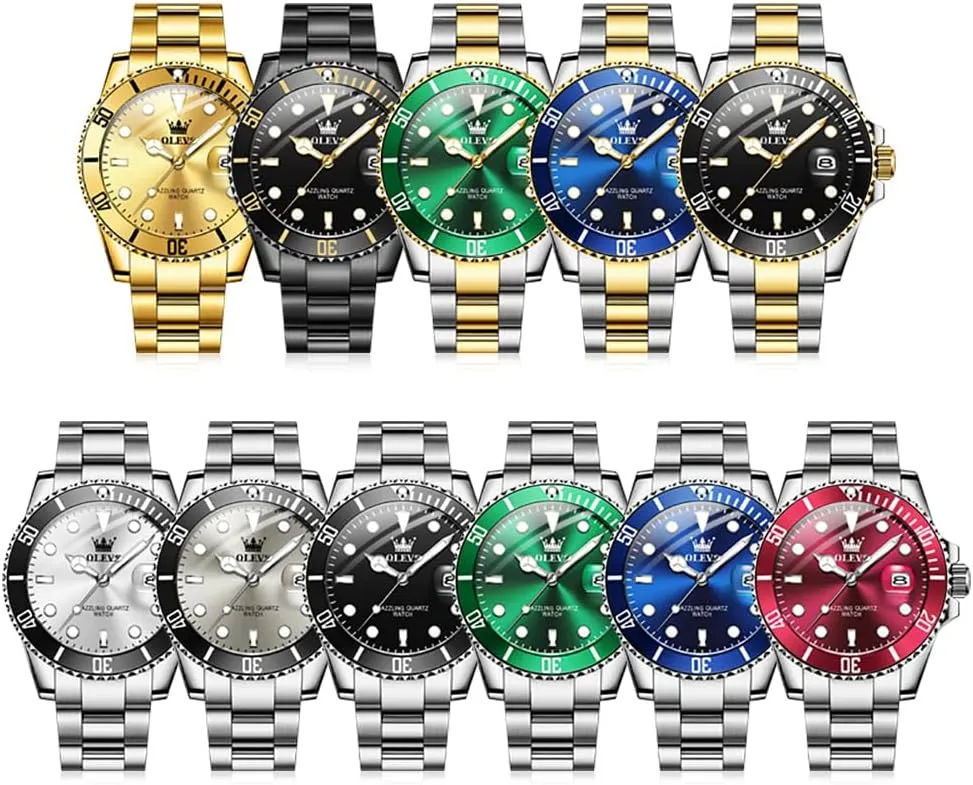 OLEVS Luxury Watches for Men Big Face Stainless Steel Business Dress Analog Quartz Watch with Day Waterproof Luminous Mens Wrist Watch