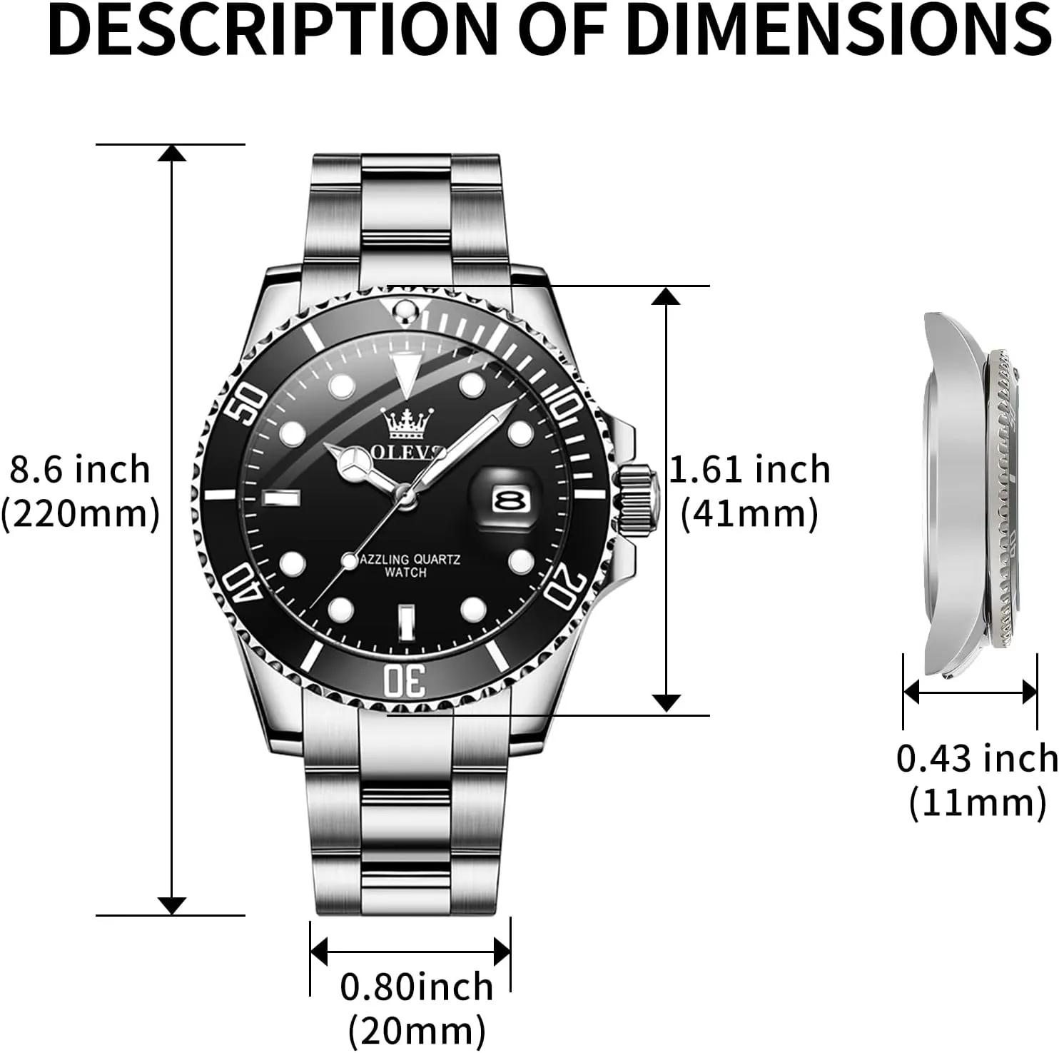 OLEVS Luxury Watches for Men Big Face Stainless Steel Business Dress Analog Quartz Watch with Day Waterproof Luminous Mens Wrist Watch