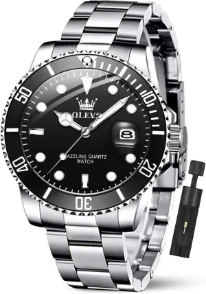 OLEVS Luxury Watches for Men Big Face Stainless Steel Business Dress Analog Quartz Watch with Day Waterproof Luminous Mens Wrist Watch