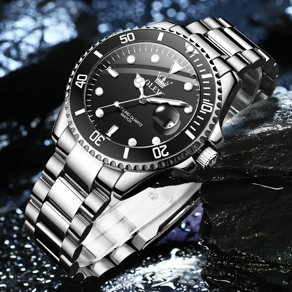 OLEVS Luxury Watches for Men Big Face Stainless Steel Business Dress Analog Quartz Watch with Day Waterproof Luminous Mens Wrist Watch