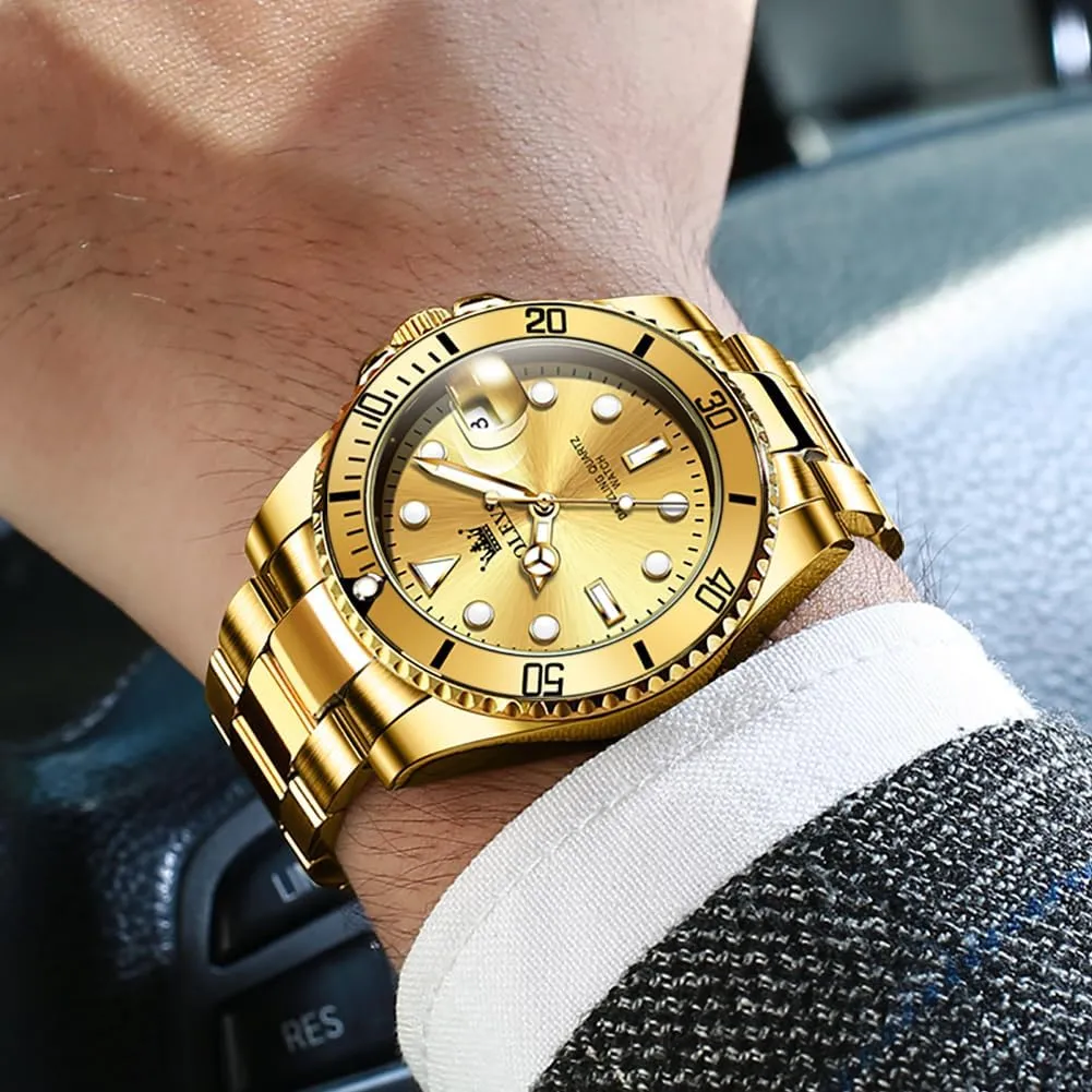 OLEVS Luxury Watches for Men Big Face Stainless Steel Business Dress Analog Quartz Watch with Day Waterproof Luminous Mens Wrist Watch