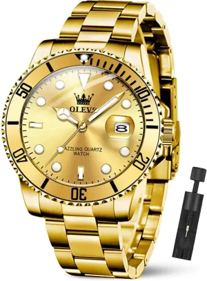 OLEVS Luxury Watches for Men Big Face Stainless Steel Business Dress Analog Quartz Watch with Day Waterproof Luminous Mens Wrist Watch