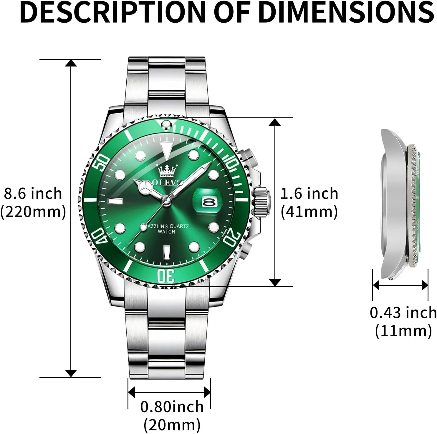 OLEVS Luxury Watches for Men Big Face Stainless Steel Business Dress Analog Quartz Watch with Day Waterproof Luminous Mens Wrist Watch