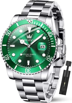 OLEVS Luxury Watches for Men Big Face Stainless Steel Business Dress Analog Quartz Watch with Day Waterproof Luminous Mens Wrist Watch