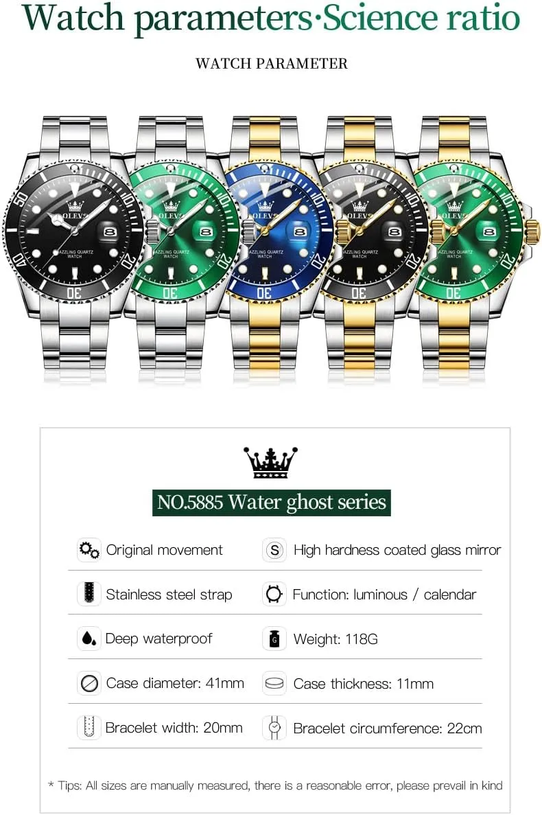 OLEVS Men Watch,Big Dial Watches for Men Stainless Steel Watch with Day Waterproof Analog Quartz Watches for Man Classic Business Wristwatch Luxury Luminous Round for Men Rotatable Bezel Watch