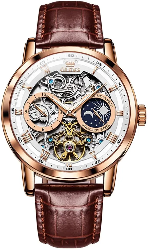 OLEVS Mens Automatic Watches Self-Winding Starry Sky Diamond Skeleton Luxury Wrist Watch Waterproof Luminous