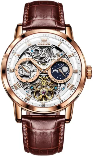 OLEVS Mens Automatic Watches Self-Winding Starry Sky Diamond Skeleton Luxury Wrist Watch Waterproof Luminous