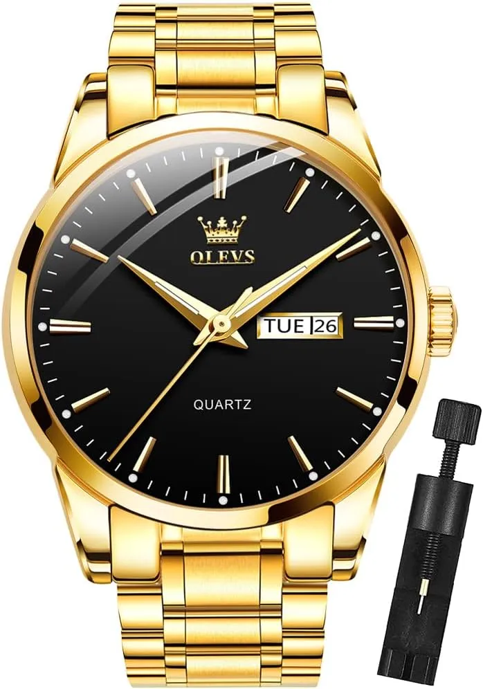OLEVS Mens Gold Watches Analog Quartz Business Dress Watch Day Date Stainless Steel Classic Luxury Luminous Waterproof Casual Male Wrist Watches