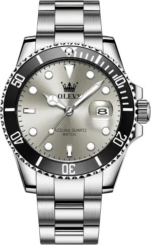 OLEVS Men's Stainless Steel Watch, Easy to Read Gold Silver Two Tone Analog Quartz Wristwatch, Luxury Rotating Bezel Magnified Date Waterproof Luminous Dress Watches for Men
