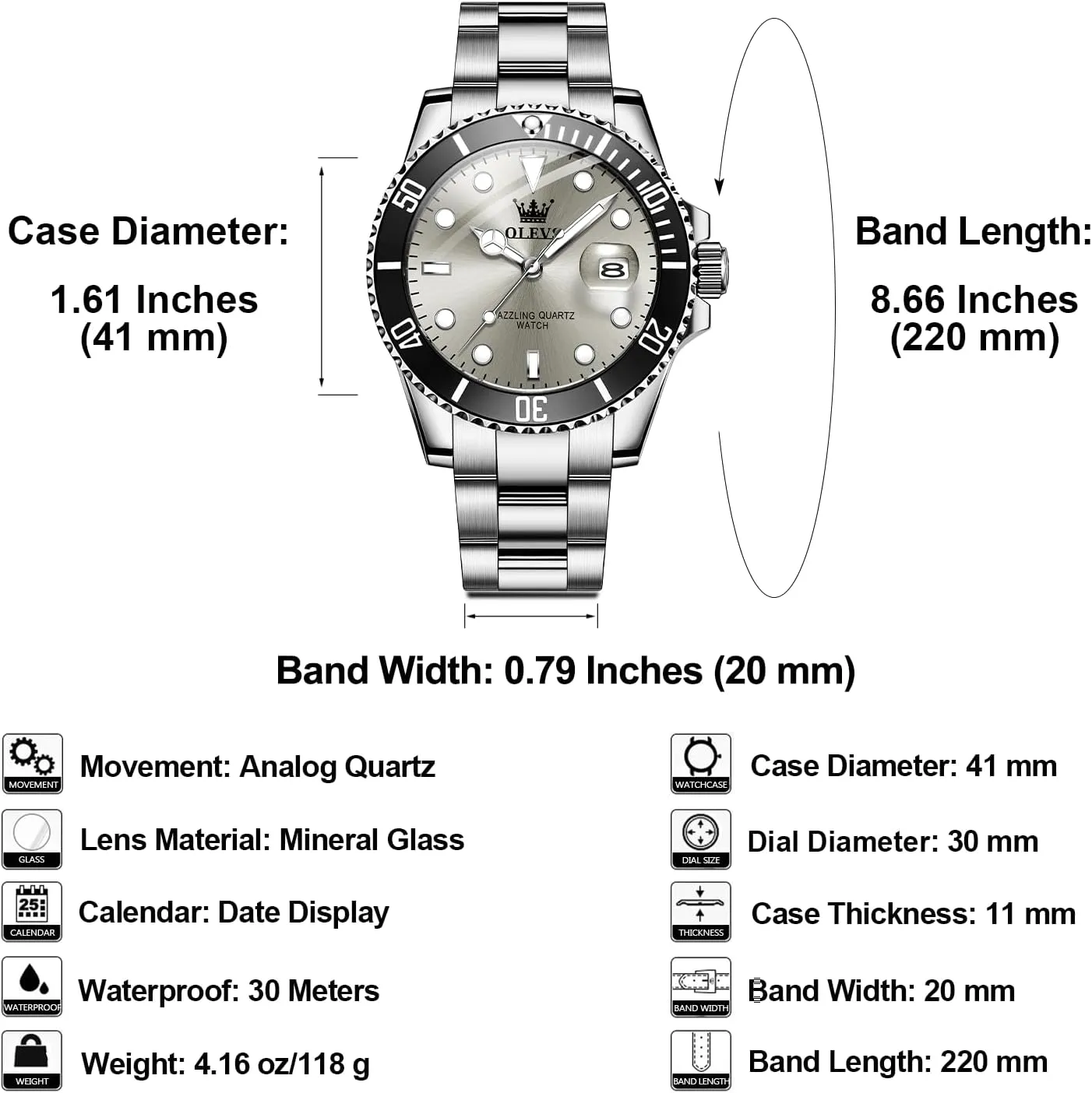 OLEVS Men's Stainless Steel Watch, Easy to Read Gold Silver Two Tone Analog Quartz Wristwatch, Luxury Rotating Bezel Magnified Date Waterproof Luminous Dress Watches for Men