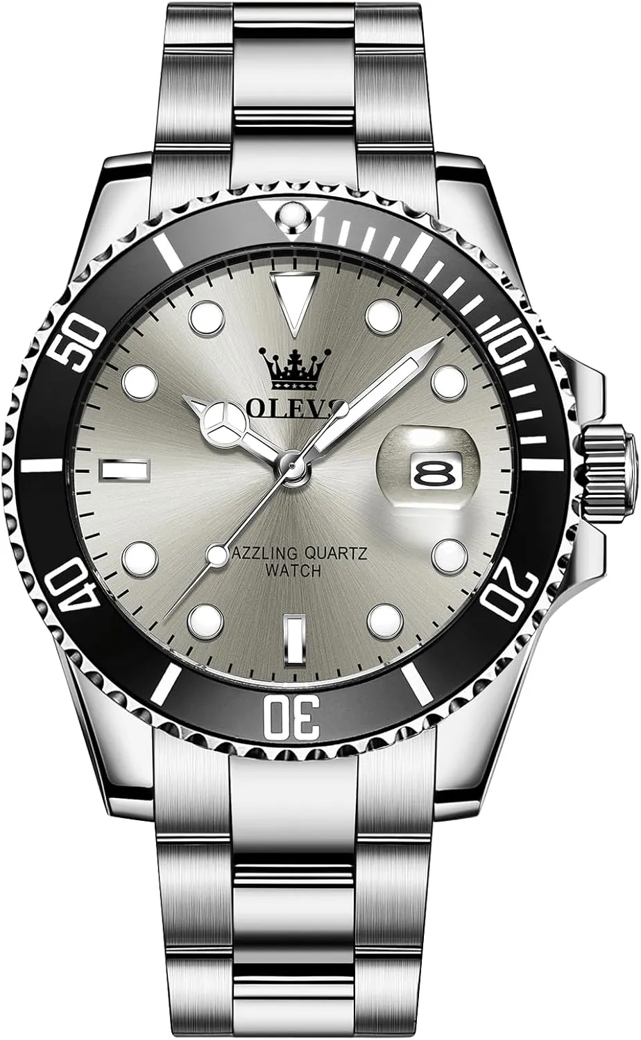 OLEVS Men's Stainless Steel Watch, Easy to Read Gold Silver Two Tone Analog Quartz Wristwatch, Luxury Rotating Bezel Magnified Date Waterproof Luminous Dress Watches for Men