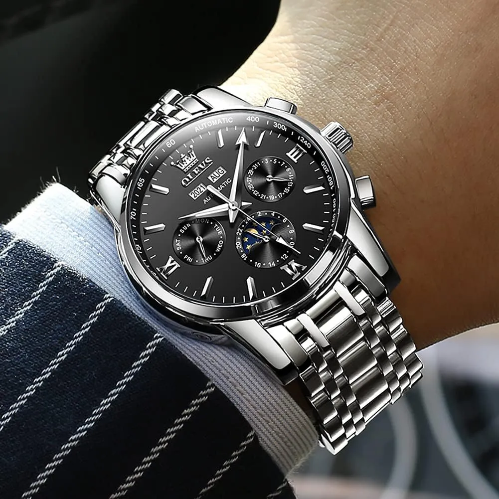 OLEVS Mens Watch Automatic Mechanical Tourbillon Self Winding Luxury Stainless Steel Waterproof Luminous Date Wrist Watch