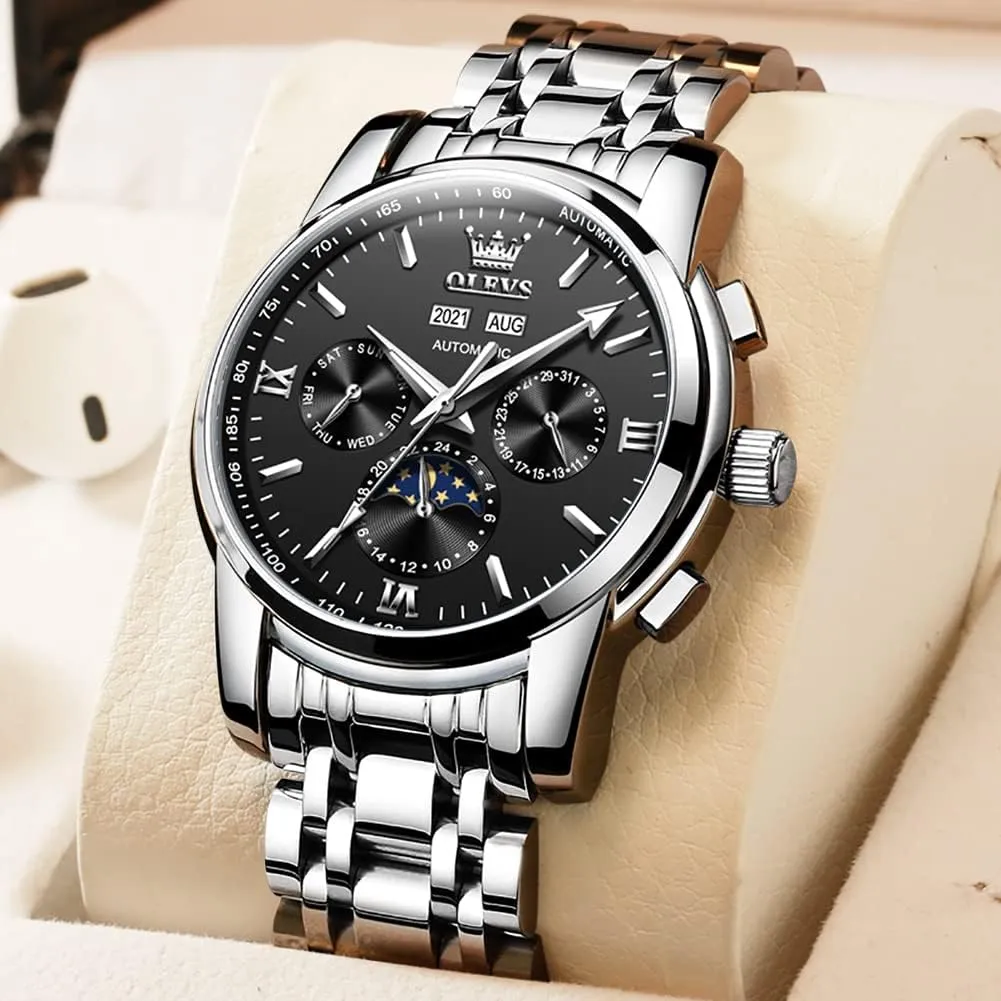 OLEVS Mens Watch Automatic Mechanical Tourbillon Self Winding Luxury Stainless Steel Waterproof Luminous Date Wrist Watch