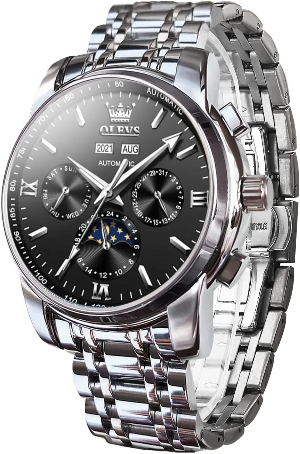 OLEVS Mens Watch Automatic Mechanical Tourbillon Self Winding Luxury Stainless Steel Waterproof Luminous Date Wrist Watch