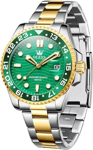 OLEVS Mens Watch Business Luxury Analog Quartz Waterproof Luminous Stainless Steel Date Two Tone Casual Dress Wrist Watch for Man