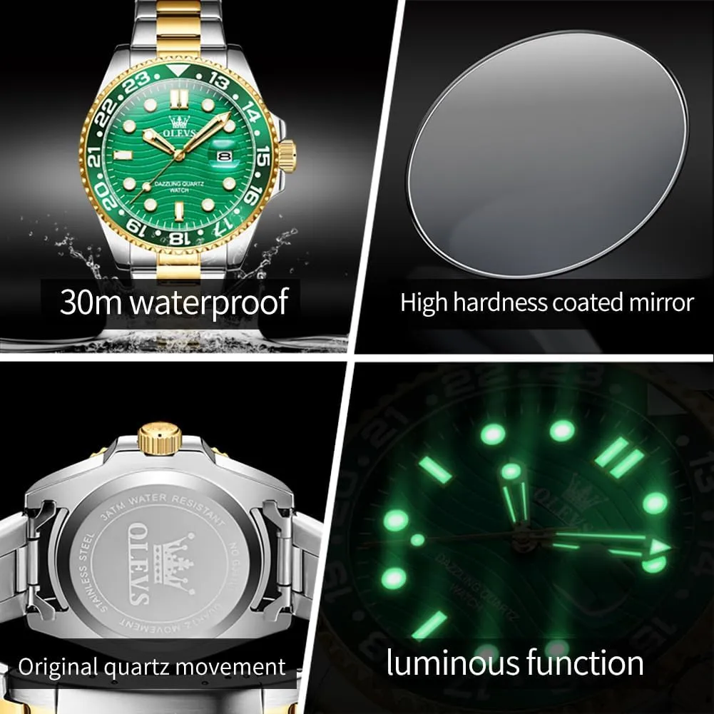 OLEVS Mens Watch Business Luxury Analog Quartz Waterproof Luminous Stainless Steel Date Two Tone Casual Dress Wrist Watch for Man