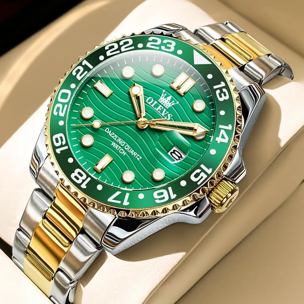 OLEVS Mens Watch Business Luxury Analog Quartz Waterproof Luminous Stainless Steel Date Two Tone Casual Dress Wrist Watch for Man
