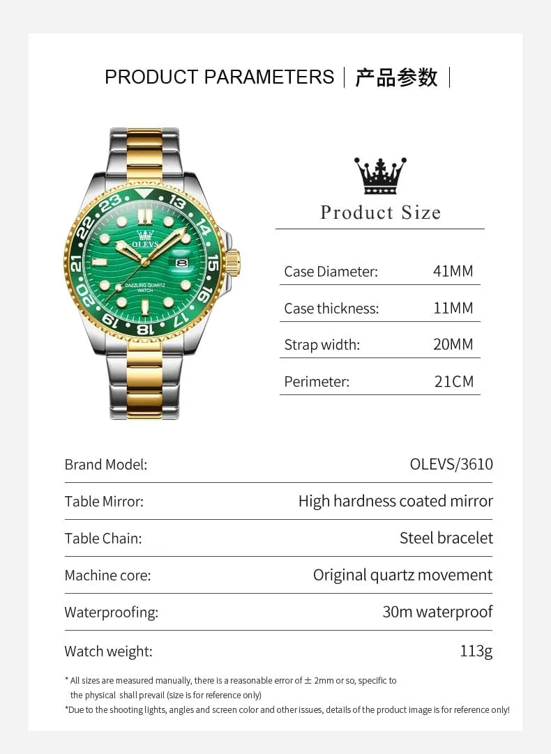 OLEVS Mens Watch Business Luxury Analog Quartz Waterproof Luminous Stainless Steel Date Two Tone Casual Dress Wrist Watch for Man