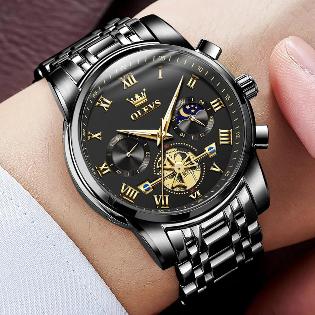 OLEVS Mens Watches Chronograph Business Dress Quartz Stainless Steel Waterproof Luminous Date Wrist Watch
