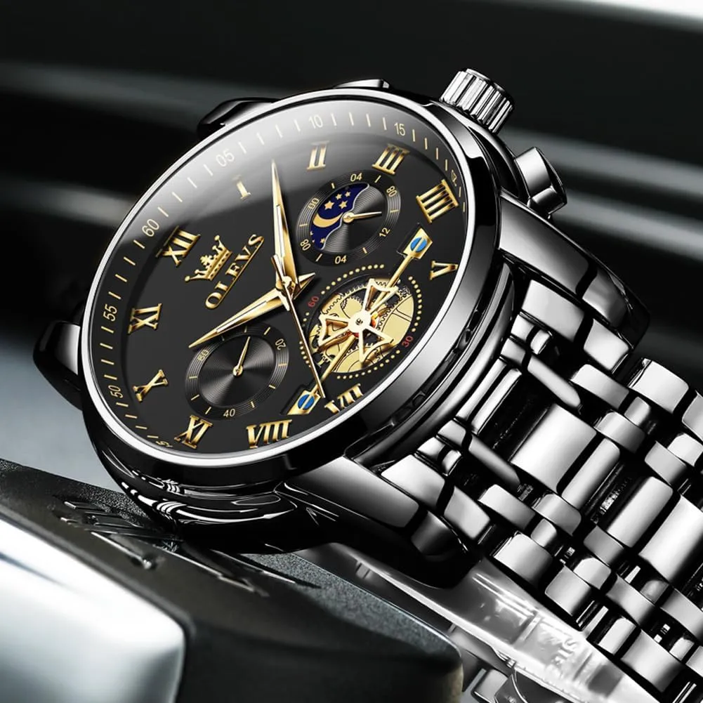 OLEVS Mens Watches Chronograph Business Dress Quartz Stainless Steel Waterproof Luminous Date Wrist Watch