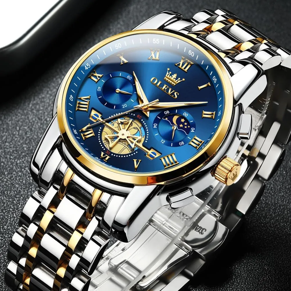 OLEVS Mens Watches Chronograph Business Dress Quartz Stainless Steel Waterproof Luminous Date Wrist Watch