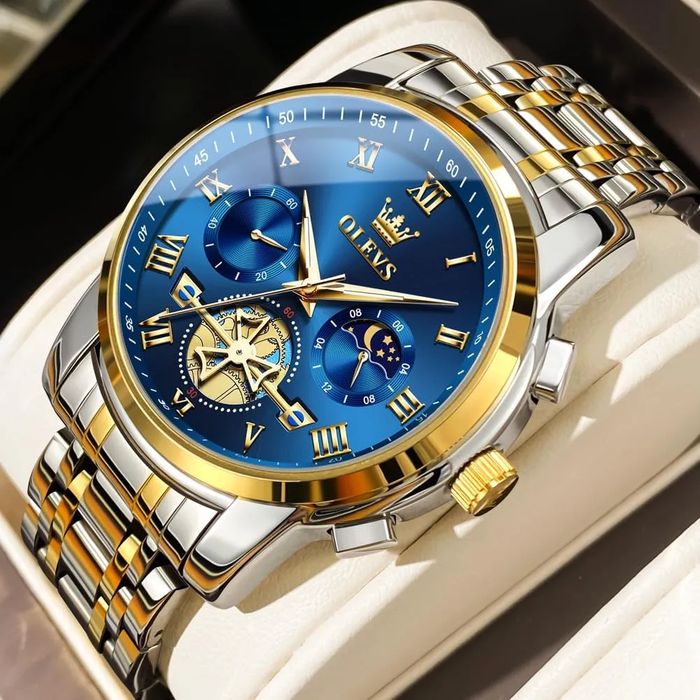 OLEVS Mens Watches Chronograph Business Dress Quartz Stainless Steel Waterproof Luminous Date Wrist Watch