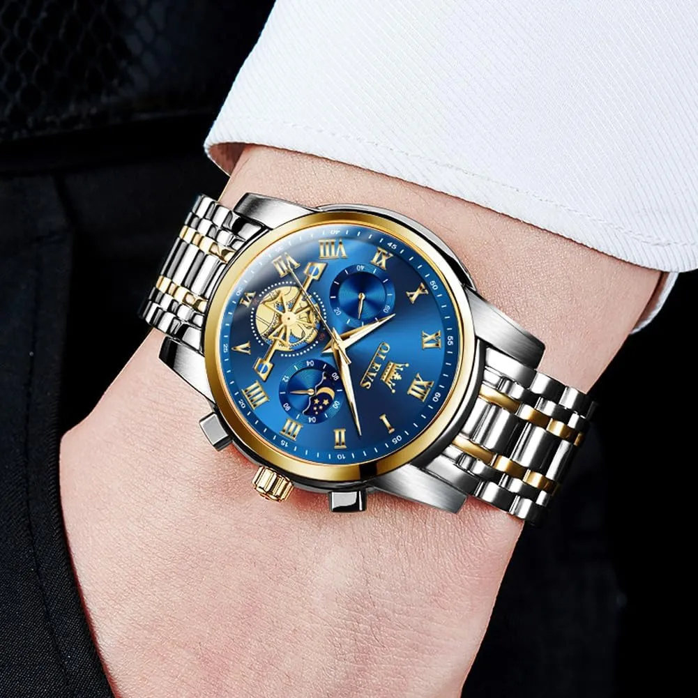 OLEVS Mens Watches Chronograph Business Dress Quartz Stainless Steel Waterproof Luminous Date Wrist Watch