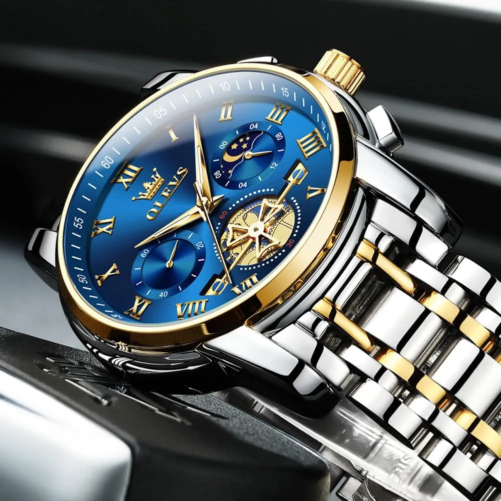 OLEVS Mens Watches Chronograph Business Dress Quartz Stainless Steel Waterproof Luminous Date Wrist Watch