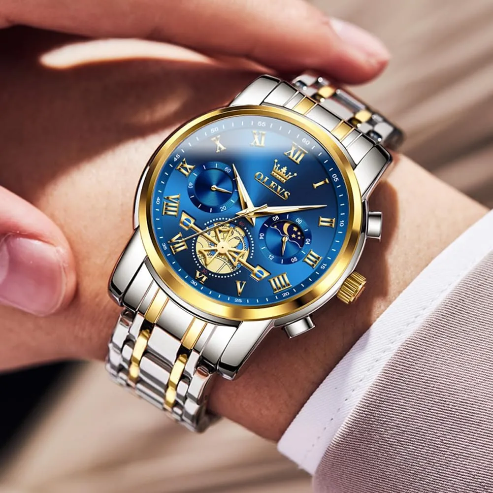 OLEVS Mens Watches Chronograph Business Dress Quartz Stainless Steel Waterproof Luminous Date Wrist Watch