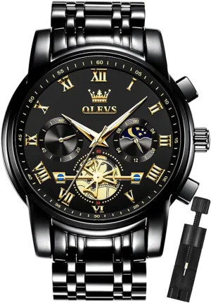 OLEVS Mens Watches Chronograph Business Dress Quartz Stainless Steel Waterproof Luminous Date Wrist Watch