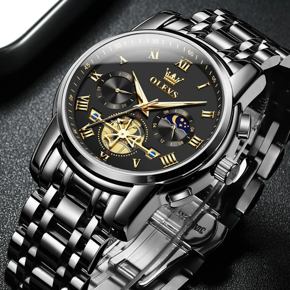 OLEVS Mens Watches Chronograph Business Dress Quartz Stainless Steel Waterproof Luminous Date Wrist Watch