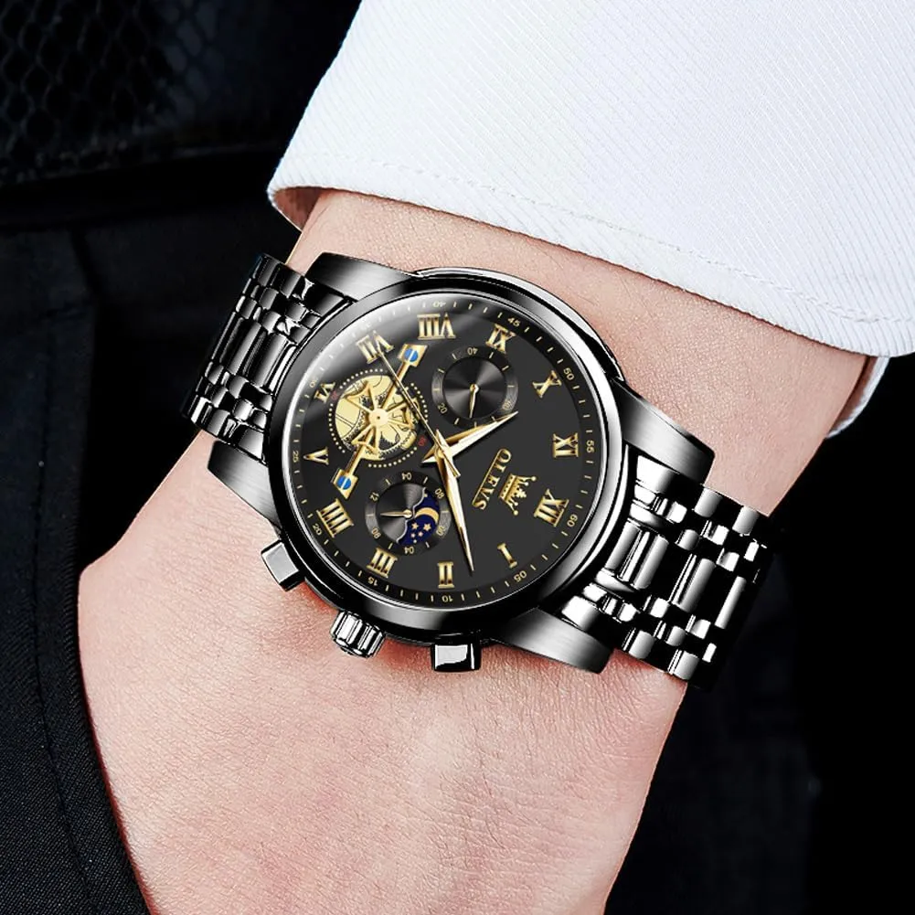OLEVS Mens Watches Chronograph Business Dress Quartz Stainless Steel Waterproof Luminous Date Wrist Watch
