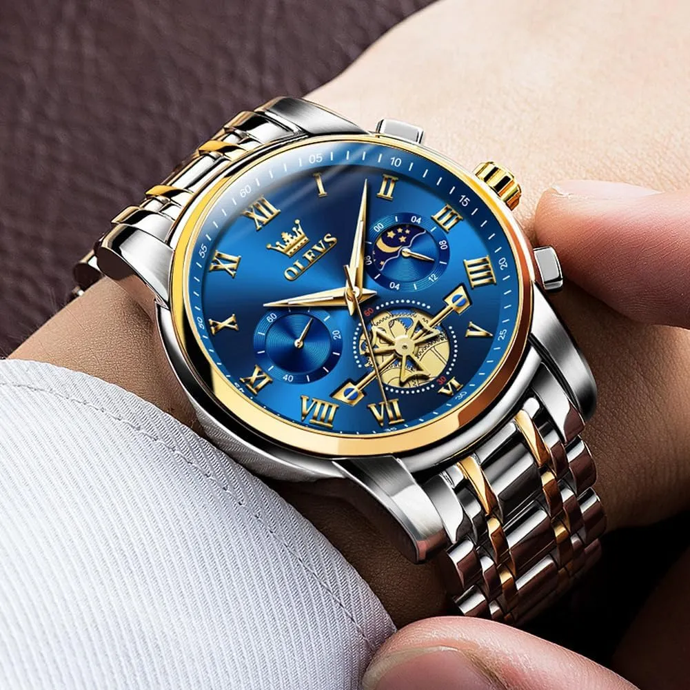OLEVS Mens Watches Chronograph Business Dress Quartz Stainless Steel Waterproof Luminous Date Wrist Watch