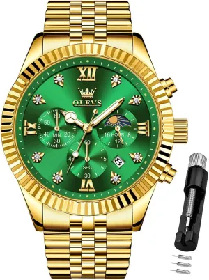 OLEVS Mens Watches Chronograph Luxury Dress Moon Phase Quartz Stainless Steel Waterproof Luminous Business Calendar Wrist Watch