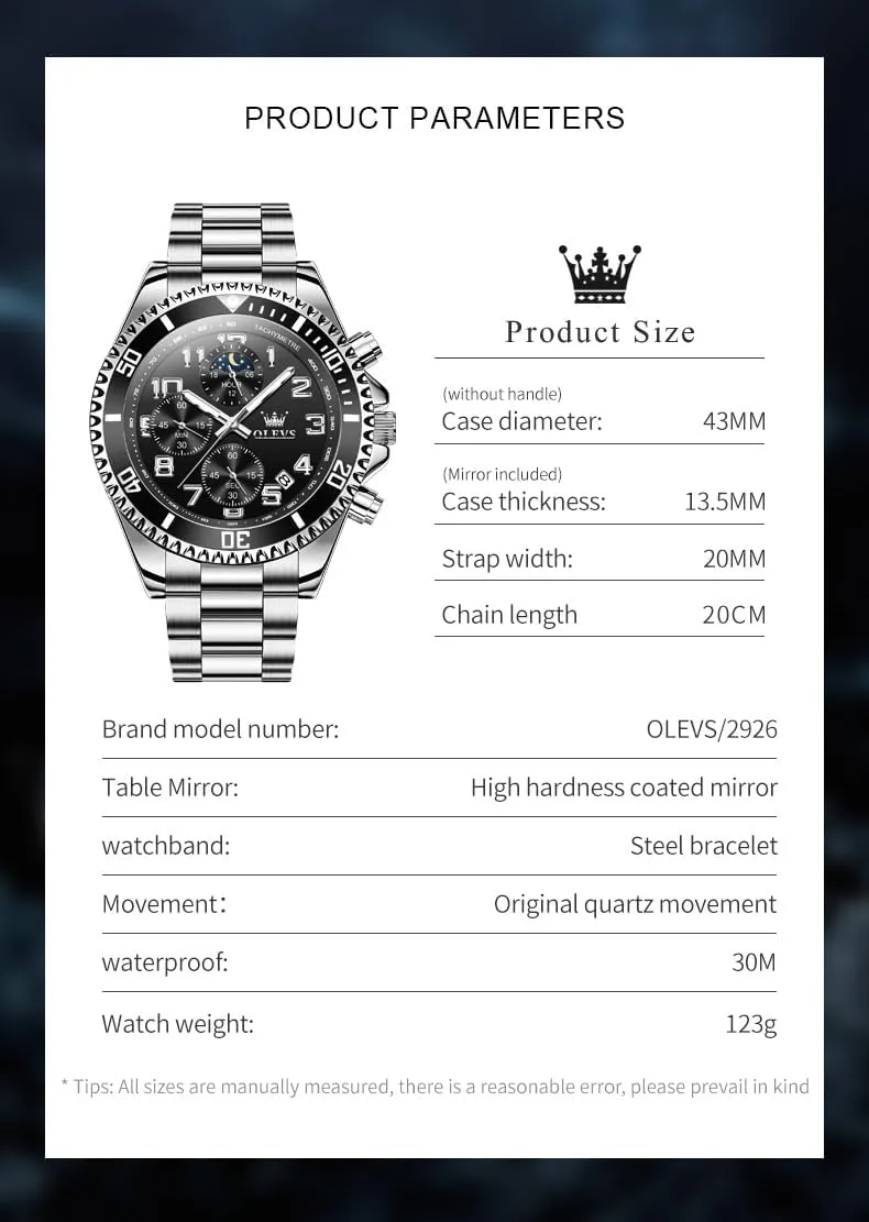 OLEVS Mens Watches Chronograph Luxury Dress Moon Phase Two Tone Stainless Steel Waterproof Luminous Business Calendar Wrist Watch